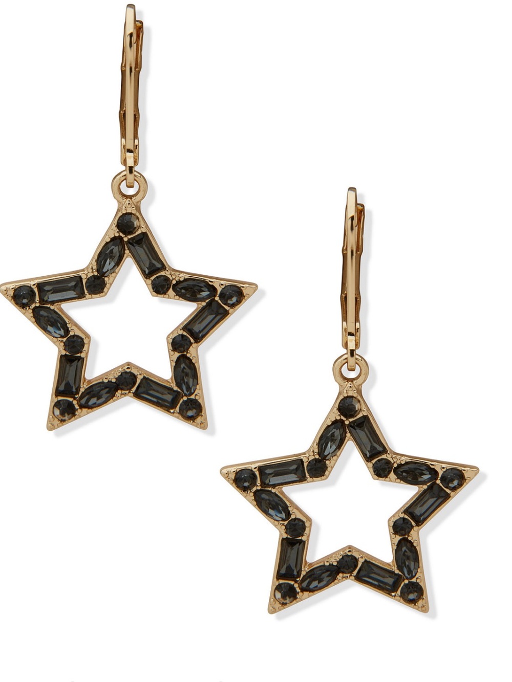 KARL LAGERFELD PARIS Black Glass Stone Gold-Tone Star Drop Earrings